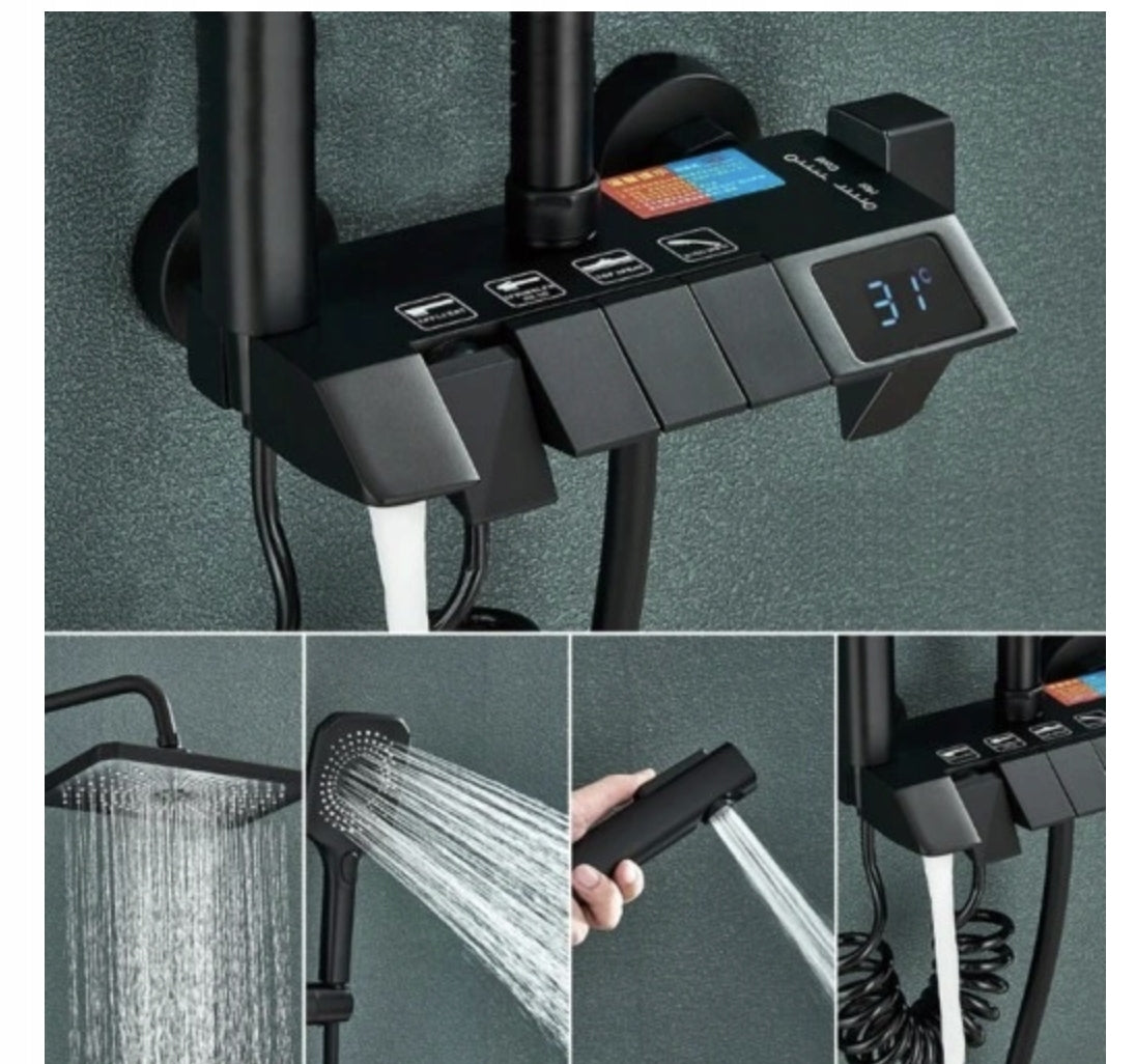 Zestaw Prysznicowy CZARNY TERMOSTAT Bidet LCD