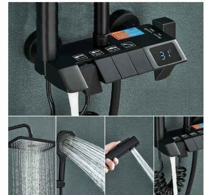 Zestaw Prysznicowy CZARNY TERMOSTAT Bidet LCD