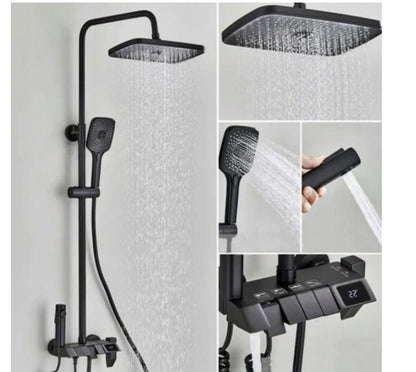 Zestaw Prysznicowy CZARNY TERMOSTAT Bidet LCD