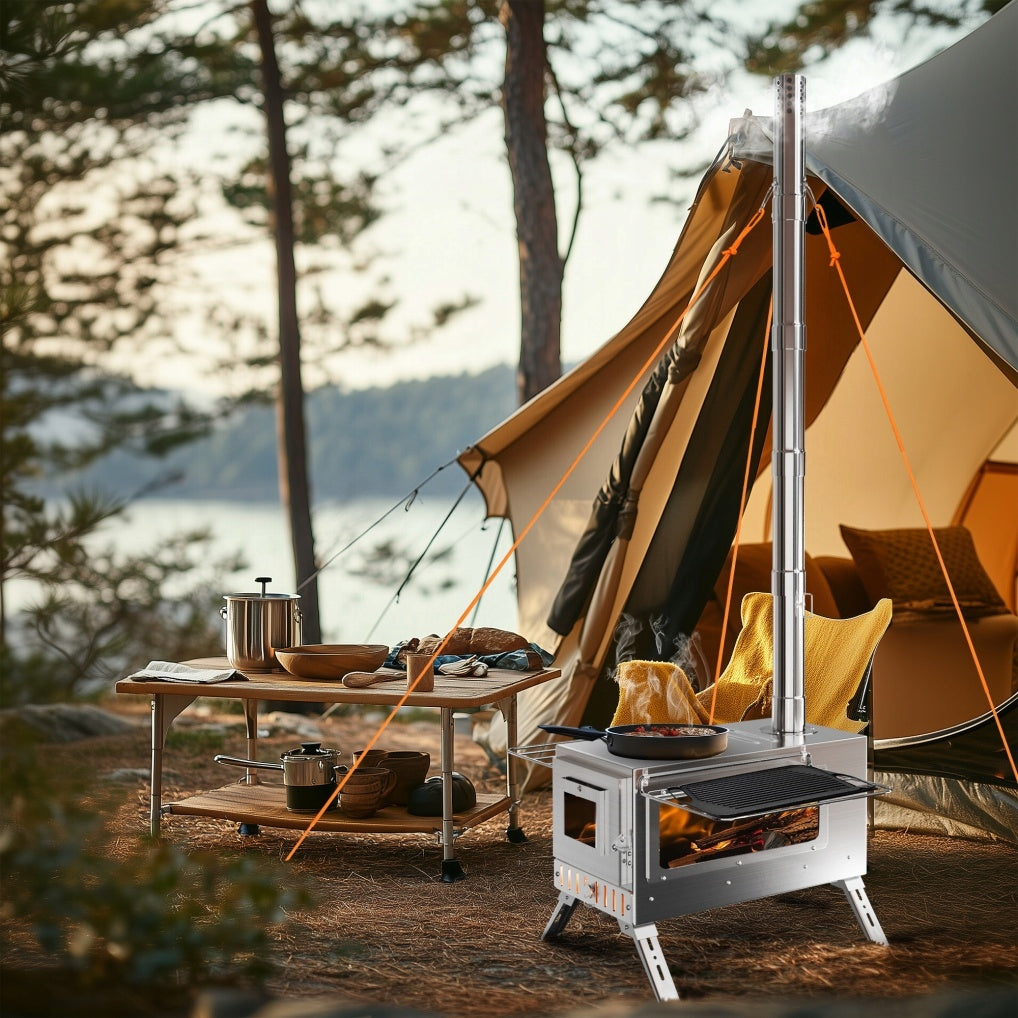 Piec turystyczny na drewno z kominem do namiotu HOT TENT stal