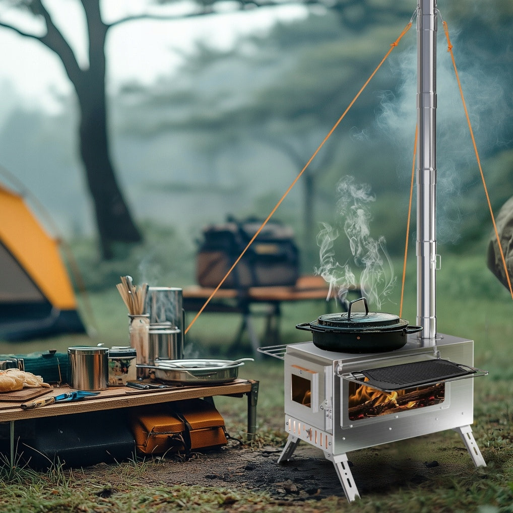 Piec turystyczny na drewno z kominem do namiotu HOT TENT stal