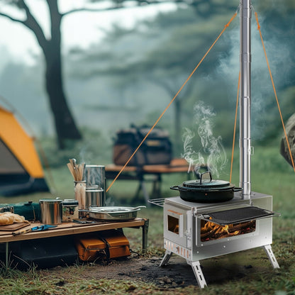 Piec turystyczny na drewno z kominem do namiotu HOT TENT stal