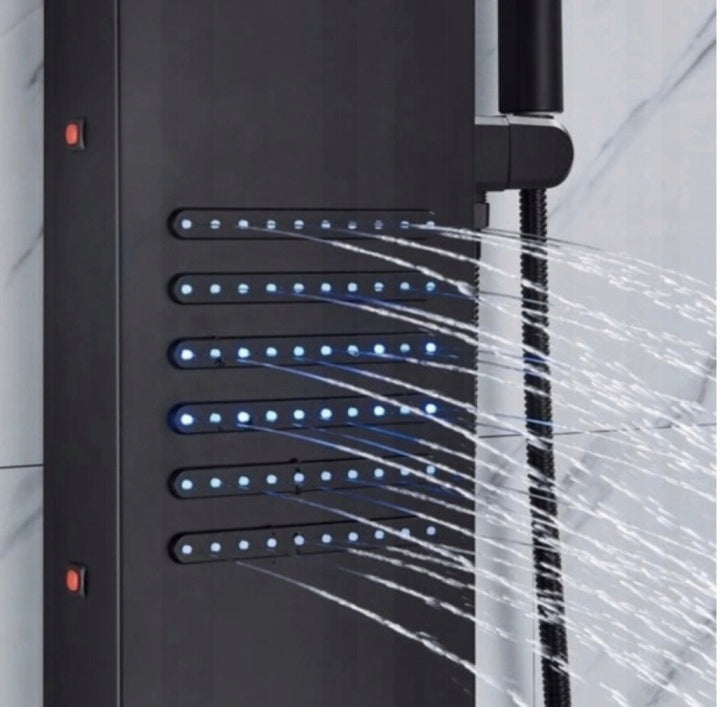PANEL PRYSZNICOWY HYDROMASAŻ CZARNY WODOSPAD LED