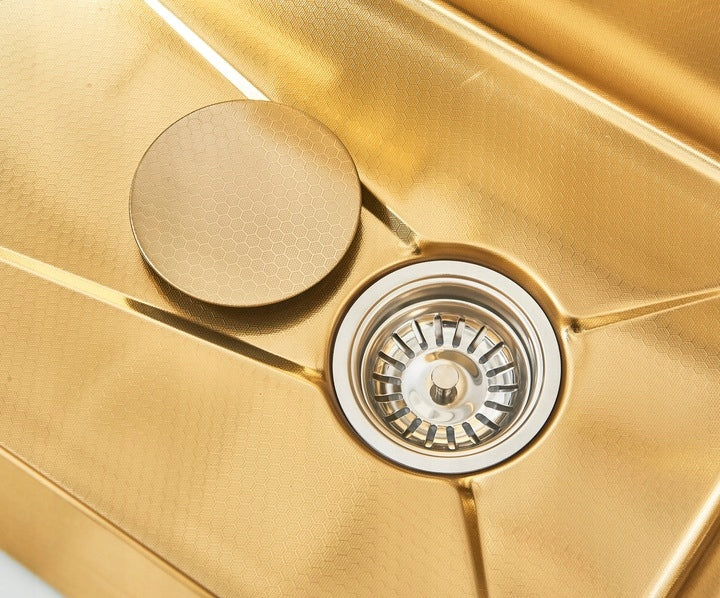 ZŁOTY GOLD ZLEWOZMYWAK STALOWY WODOSPAD + BATERIA KUCHENNA WIELOFUNKCYJNA